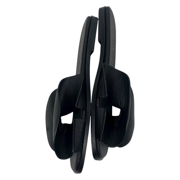 Cecelia Wendy Vamp Bow Open Toe Leather Slide Flat Sandal Black Size 6 - Picture 8 of 14